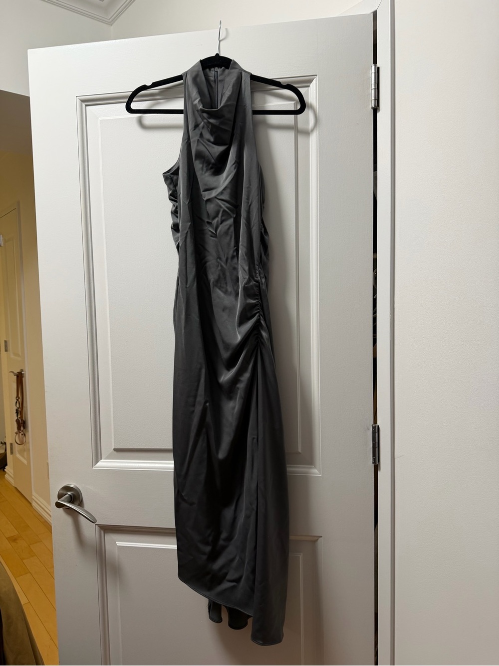 Donna Karan Charcoal Satin Gown